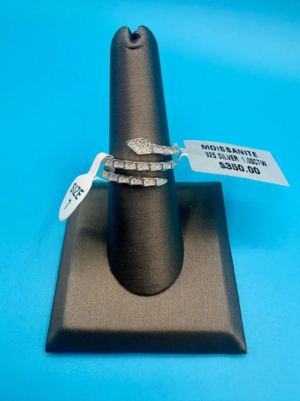 NWT - Size 7 Snake Ring - 1CTW VVS1 D Moissanite & Silver